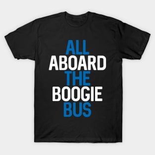 All Aboard The Boogie Bus, Scottish Saltire Coloured Football Slogan Design T-Shirt